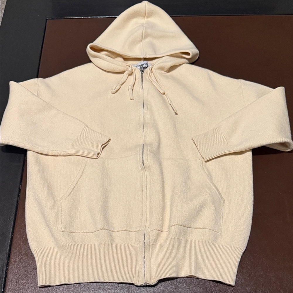 Cotton Emporium Cream Zip-Up Hooded Sweater
